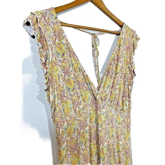 Anthropologie Matilda Ruffle Jumpsuit Peach Wide Leg Tie Back - Picture 3 of 8